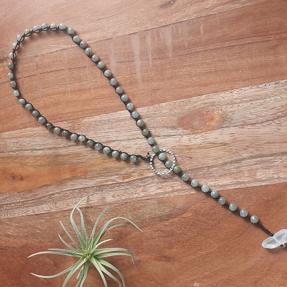 Labradorite and Quartz Crystal Lariat Necklace - Picture 4 of 14